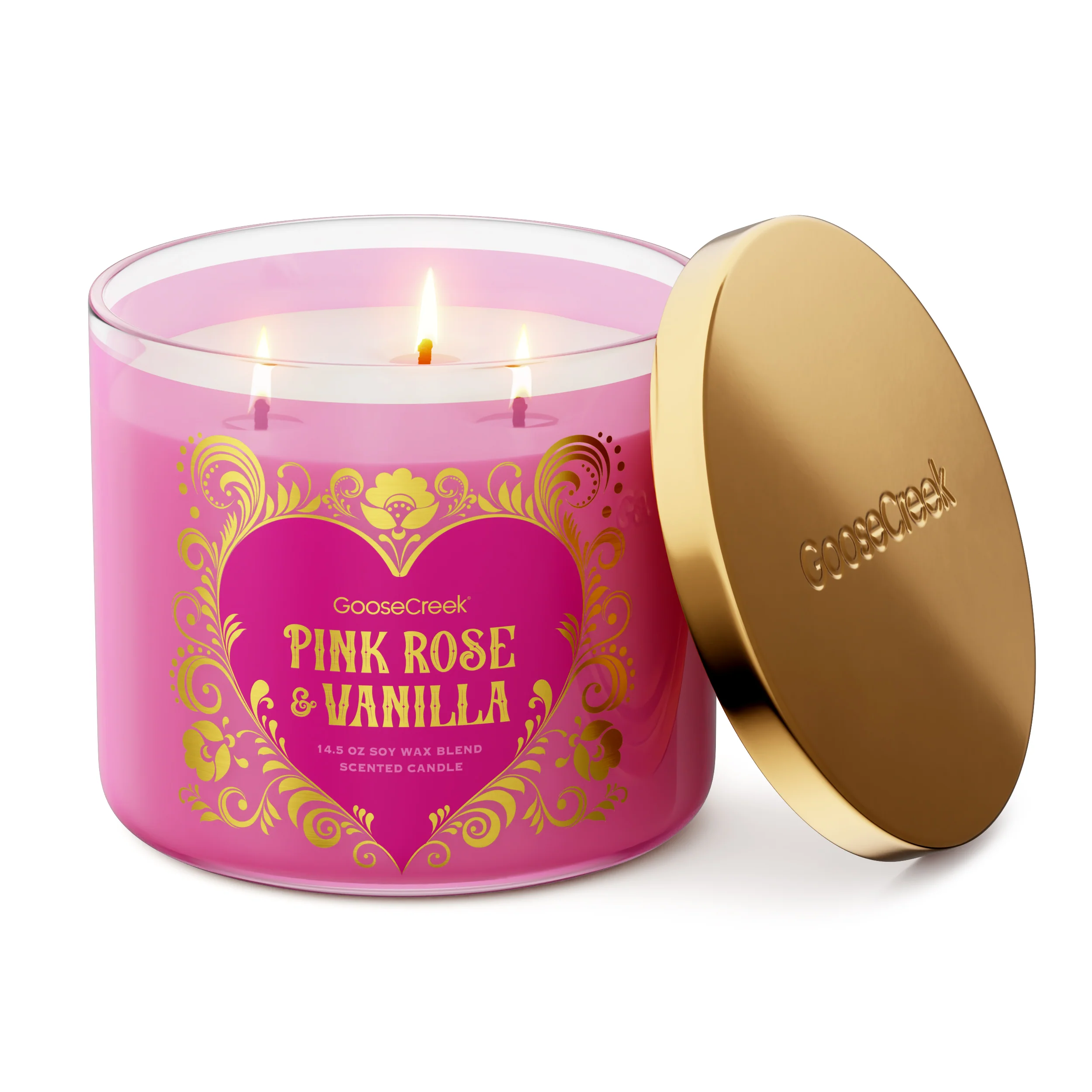 Pink Rose & Vanilla 3-Wick Candle - Image 3